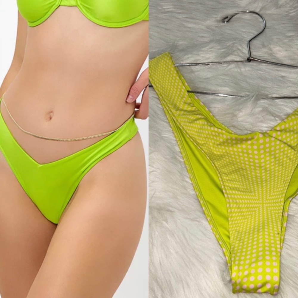 Frankie’s Bikinis Lime Green Enzo Pink Dots Bikini Bottoms